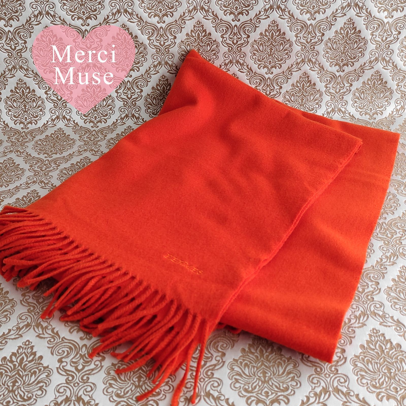 ❤お得なお品❤クリーニング済み カシミヤマフラー 大判 レッド エルメス ❤お得なお品❤クリーニング済 カシミヤマフラー大判 オレンジ