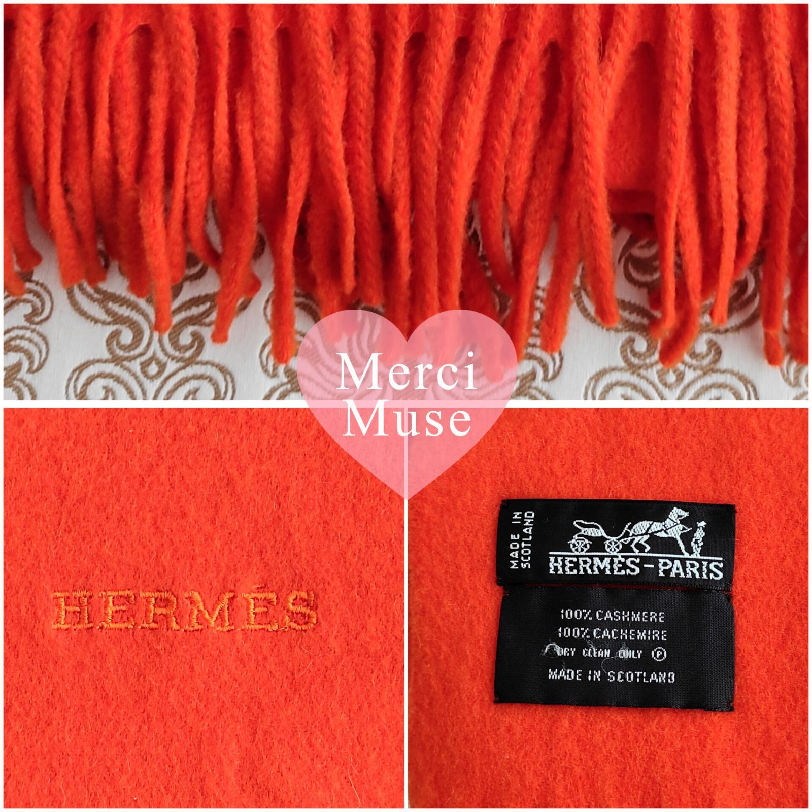 ❤お得なお品❤クリーニング済 カシミヤマフラー大判 オレンジ