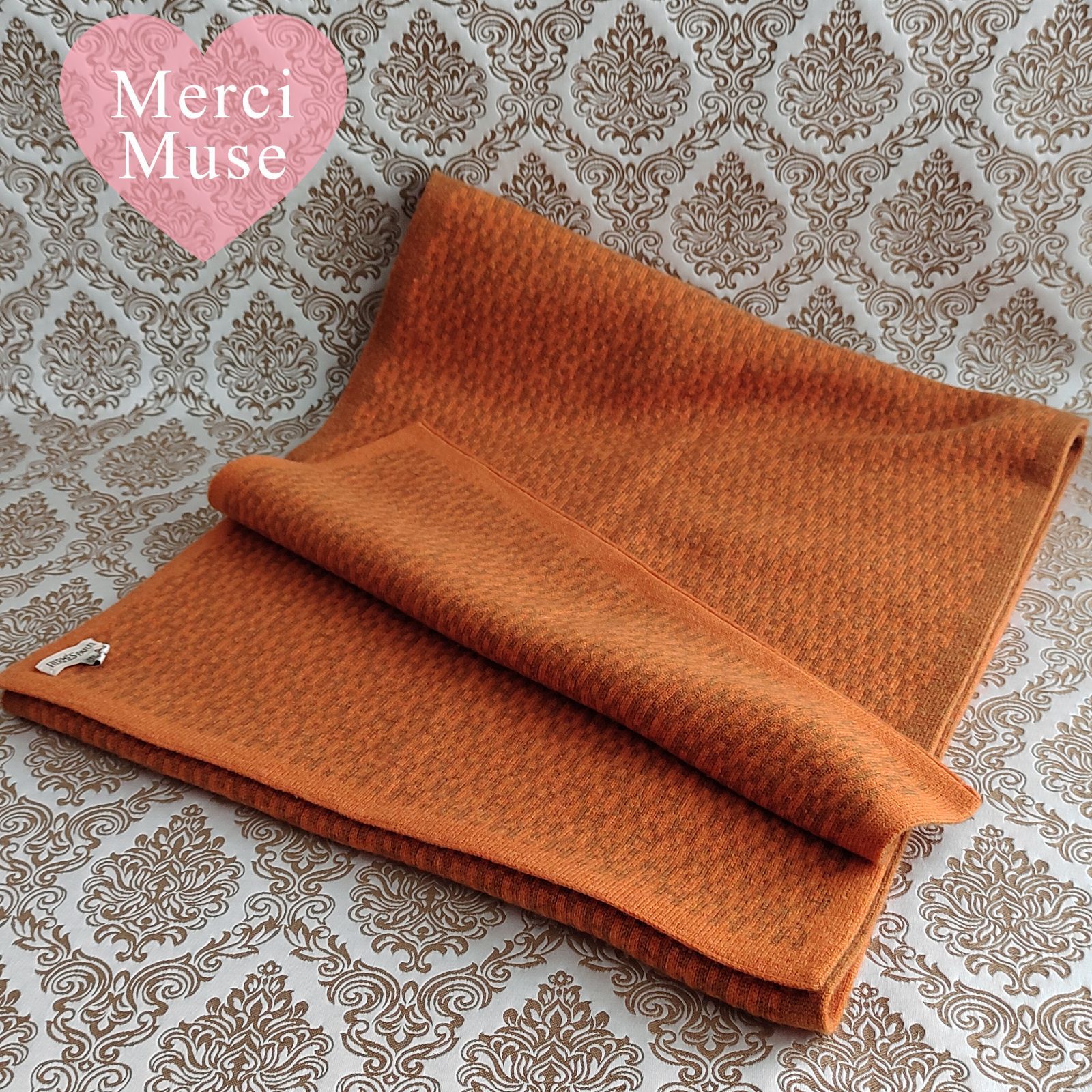 ❤お得なお品❤クリーニング済 H柄 カシミヤマフラー オレンジx