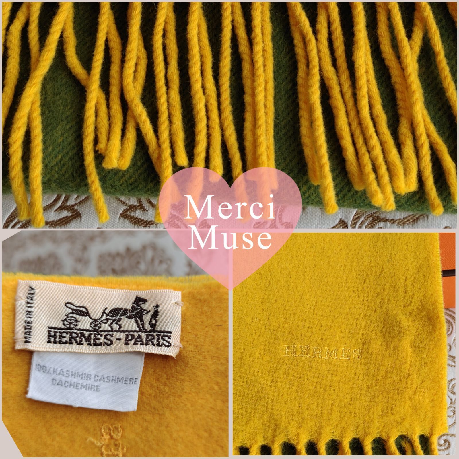 ❤お得なお品❤クリーニング済 ふんわりカシミヤマフラー イエローx