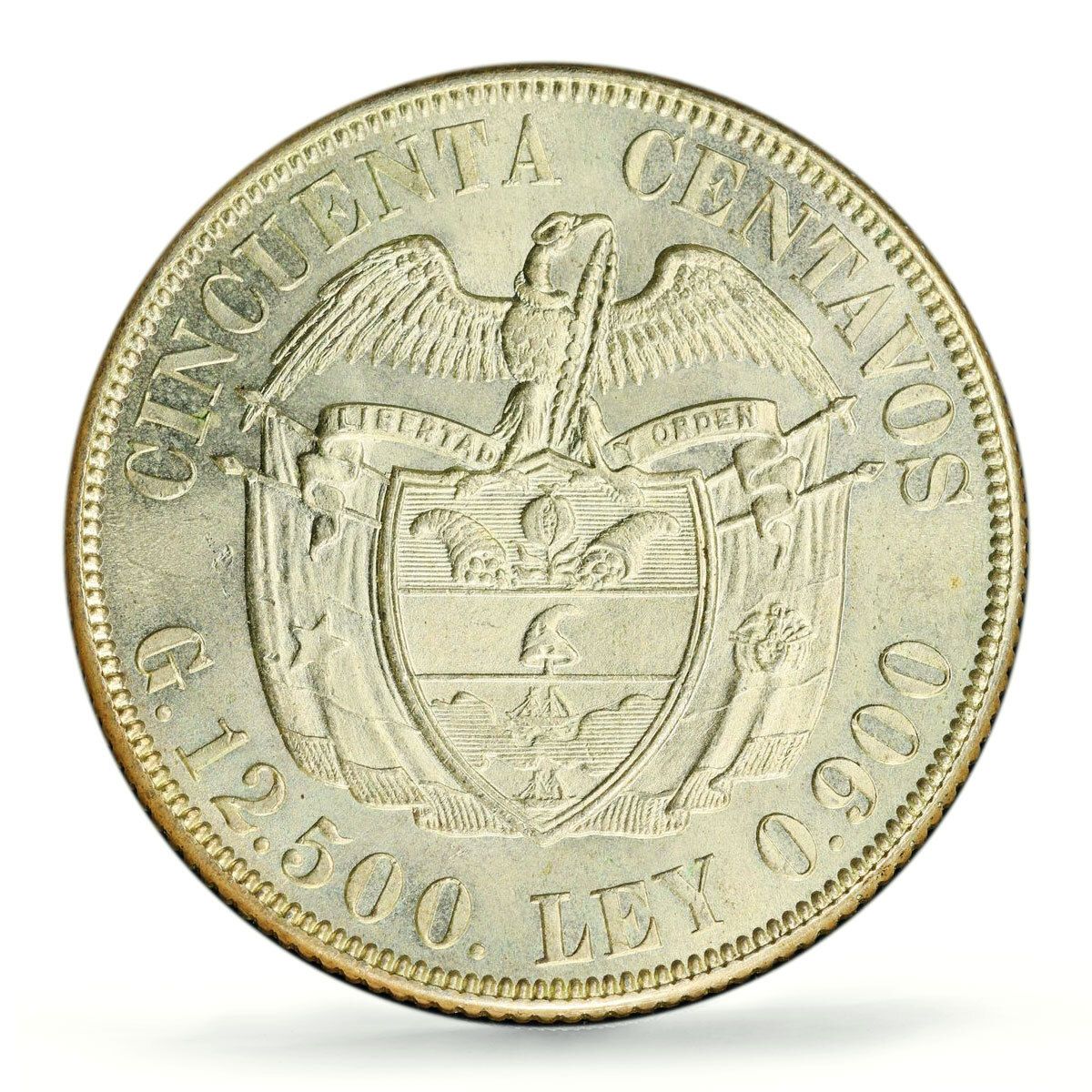 コロンビア 50センタボ共和国貨幣 ボリバル KM-274 MS64 PCGS 銀貨