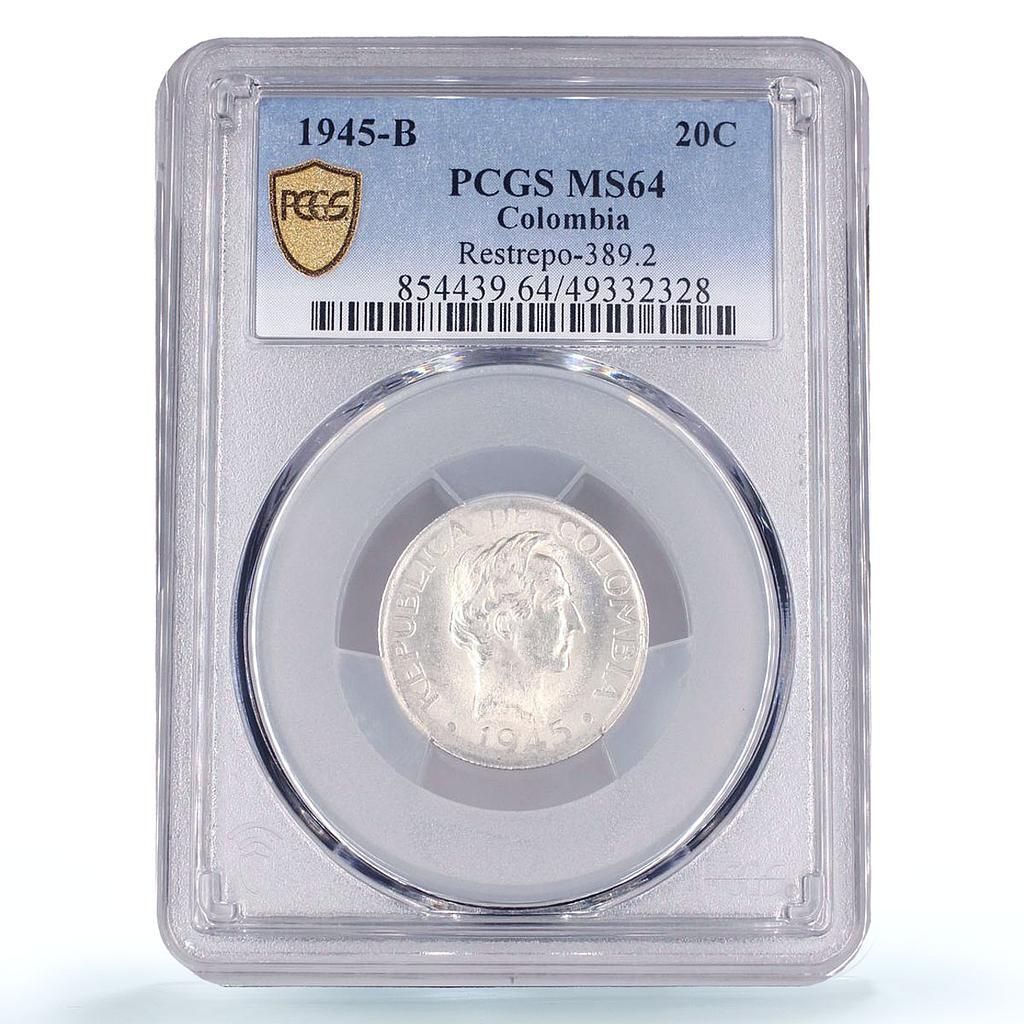 コロンビア 20 センタボ 正規貨幣 サンタンデール KM-208 MS64 PCGS