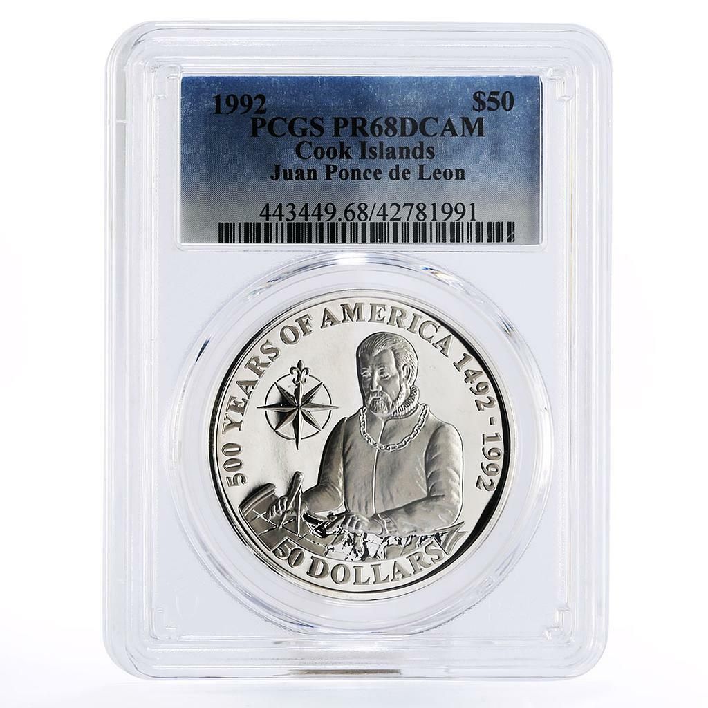クック諸島 50ドル フアン・ポンセ・デ・レオン トラベラー PR68 PCGS