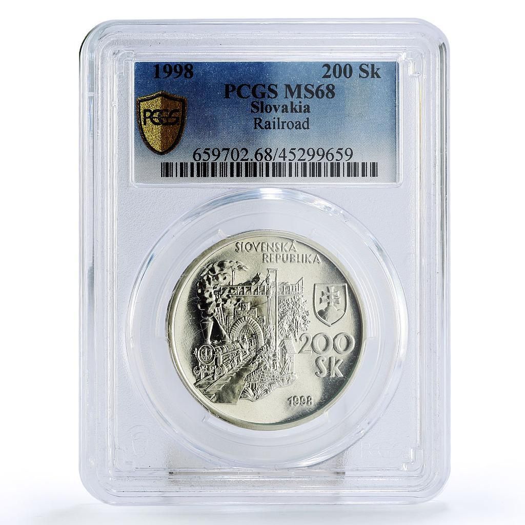 スロバキア 200コルナ 国鉄蒸気機関車 MS 68 PCGS 銀貨 1998年
