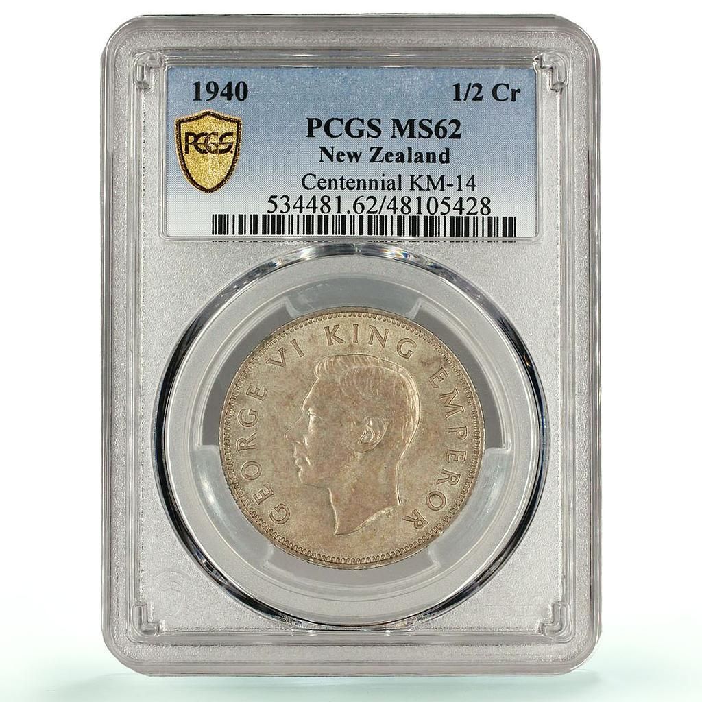ニュージーランド 1/2クラウン 国王ジョージ6世 100周年記念 MS62 PCGS