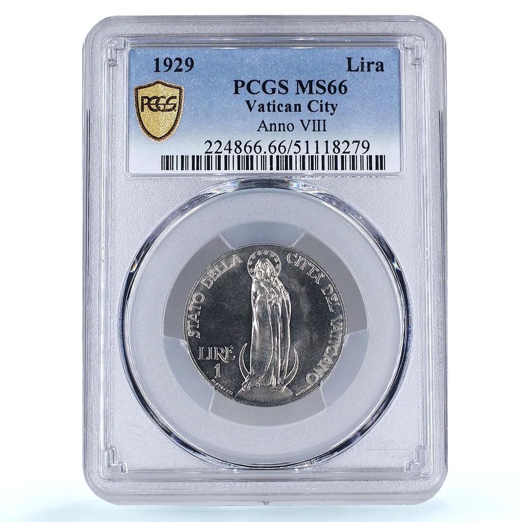 イタリア バチカン 1リラ 教皇ピ11世 聖母マリア MS66 PCGS ニッケル