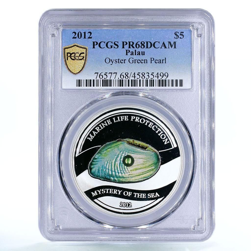 パラオ 5ドル シー トレジャーズ グリーン淡水パール PR 68 PCGS 銀貨 2012年
