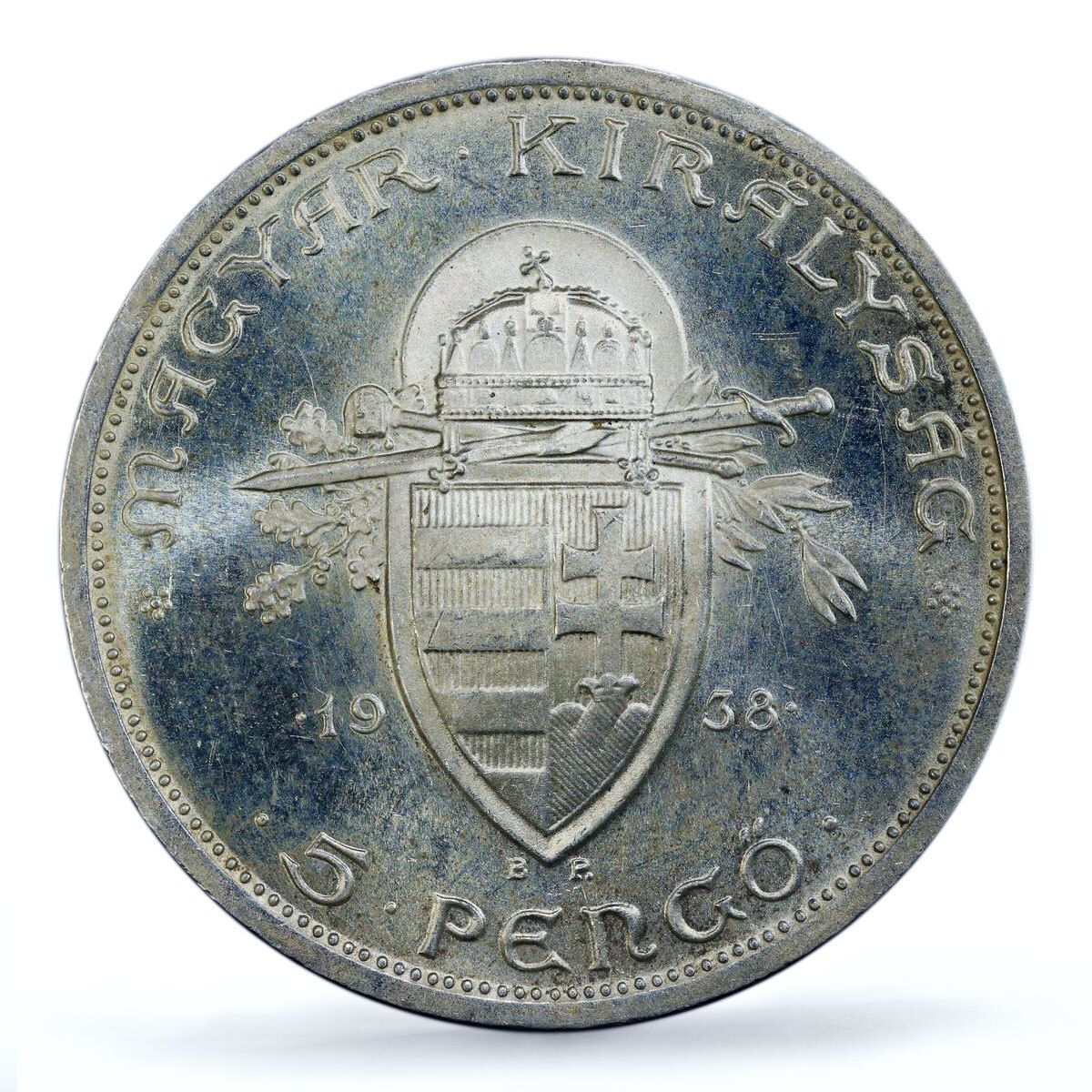 ハンガリー 5ペンゴ 聖ステファン・イシュトヴァーン1世 MS64 PCGS