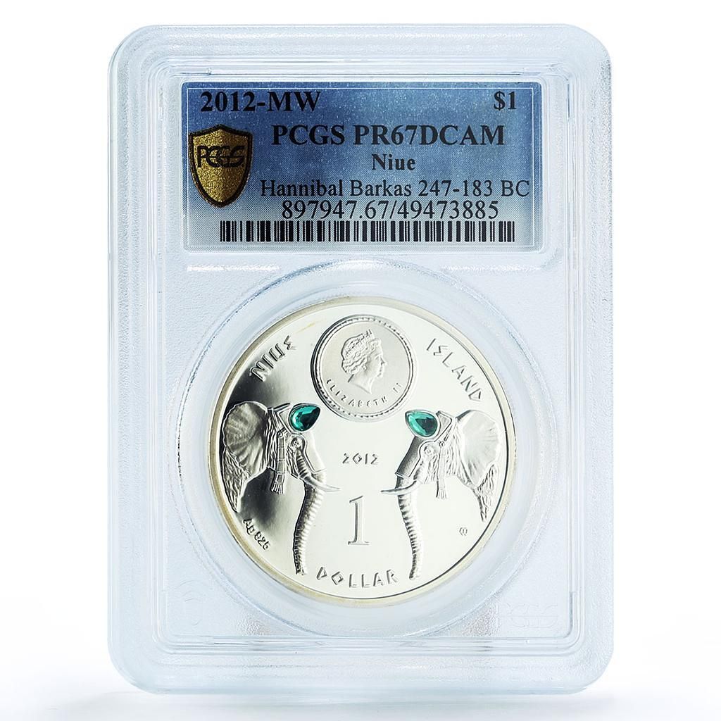 ニウエ 1ドル 偉大なる指揮官ハンニバル バルカス象 PR 67 PCGS 銀貨 2012年