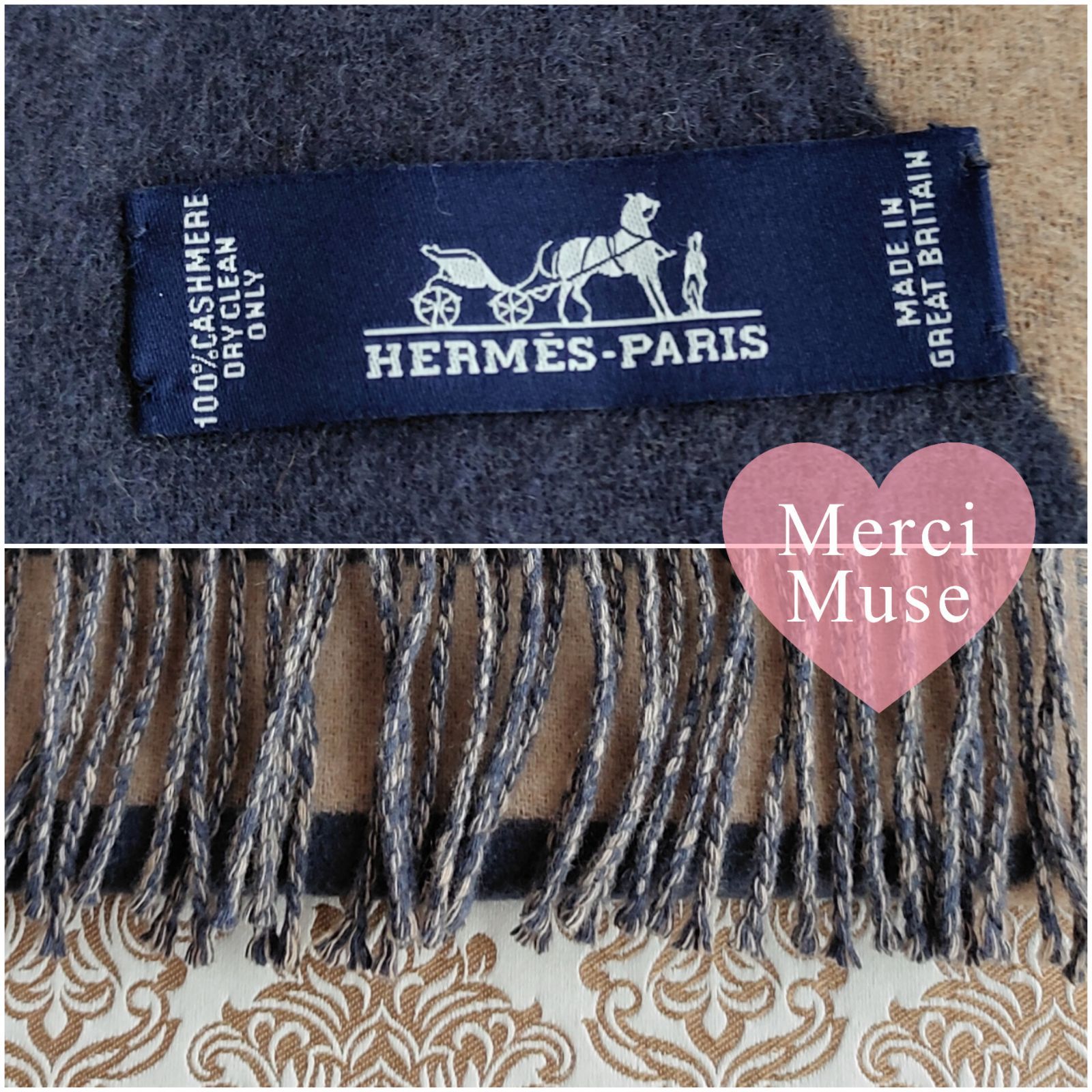 ❤お得なお品❤クリーニング済 ふんわりカシミヤマフラー ネイビーx