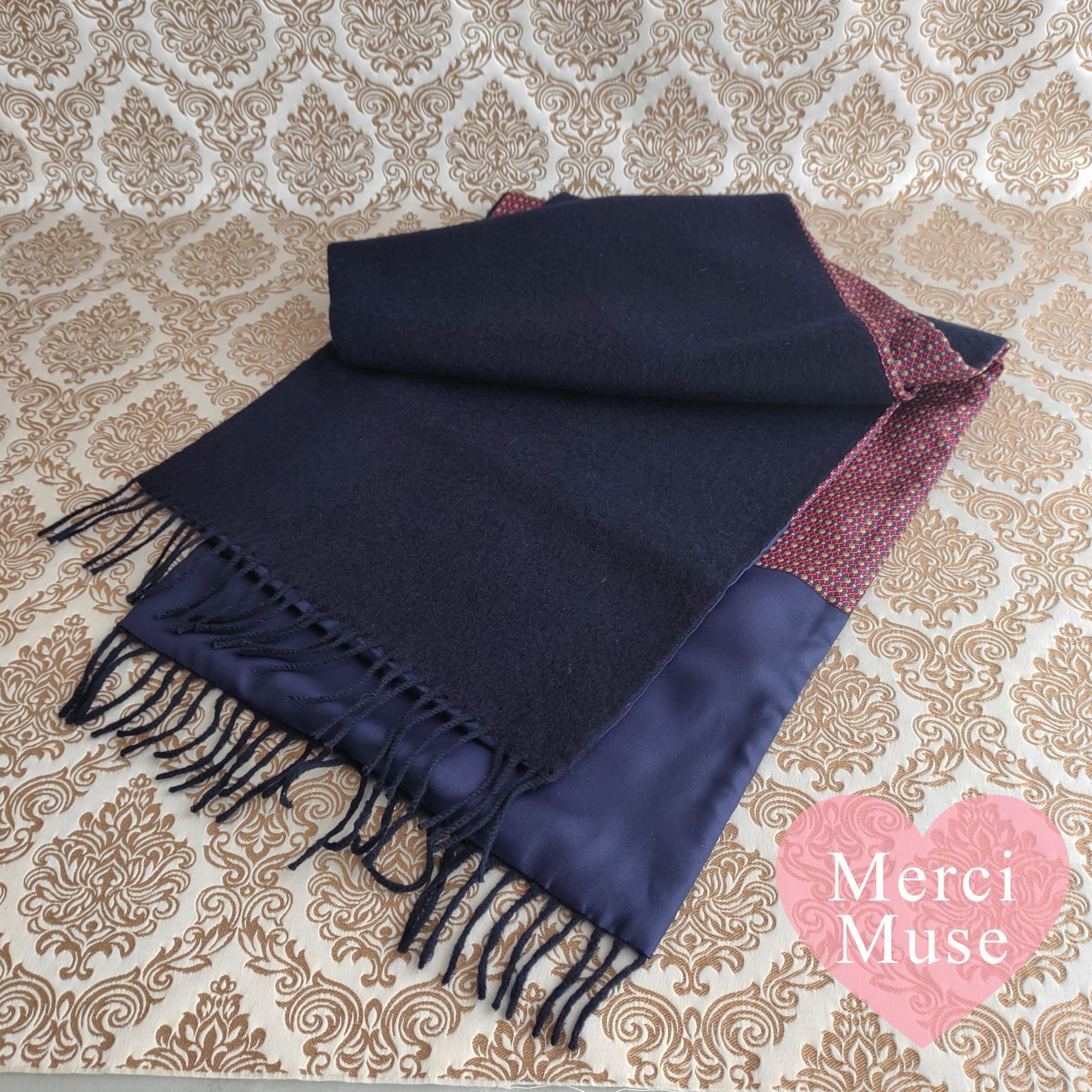 ❤お得なお品❤クリーニング済み カシミヤシルクマフラー ネイビー