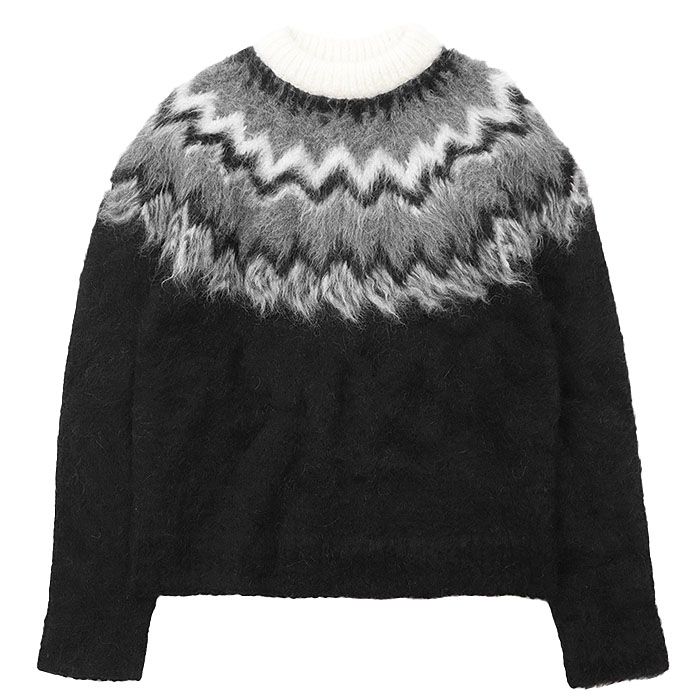 【美品】CELINE セリーヌ ヘアリーセーター ノルディック アルパカ × ウール ニット グラデーション プルオーバー クルーネック ロングスリーブ 丸首 長袖 トップス メンズ サイズ M ブラック 黒 イタリア製 美品】CELINE セリーヌ ヘアリーセーター ノルディック アルパカ