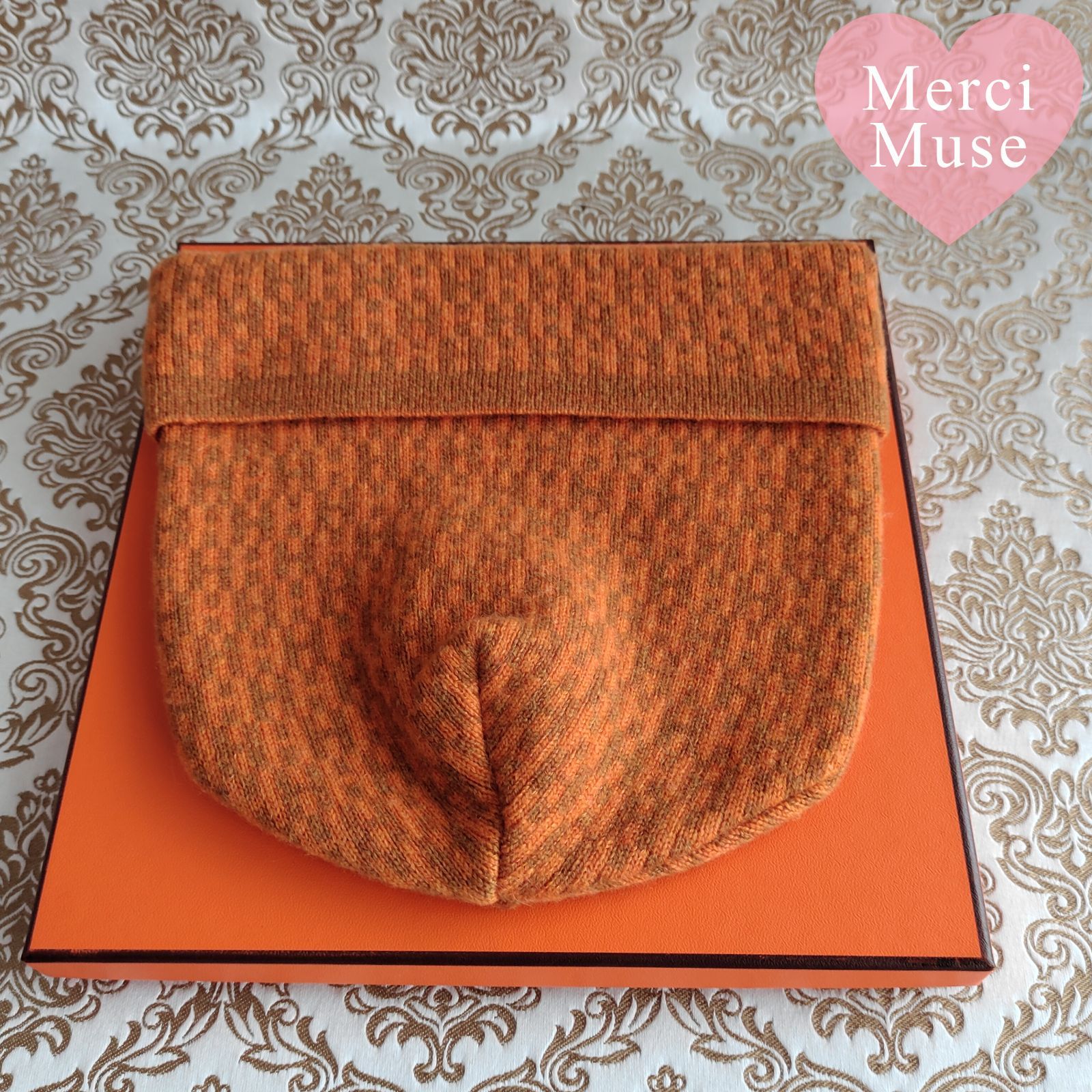 ❤お得なお品❤クリーニング済み H柄ニット帽 オレンジxブラウン LA
