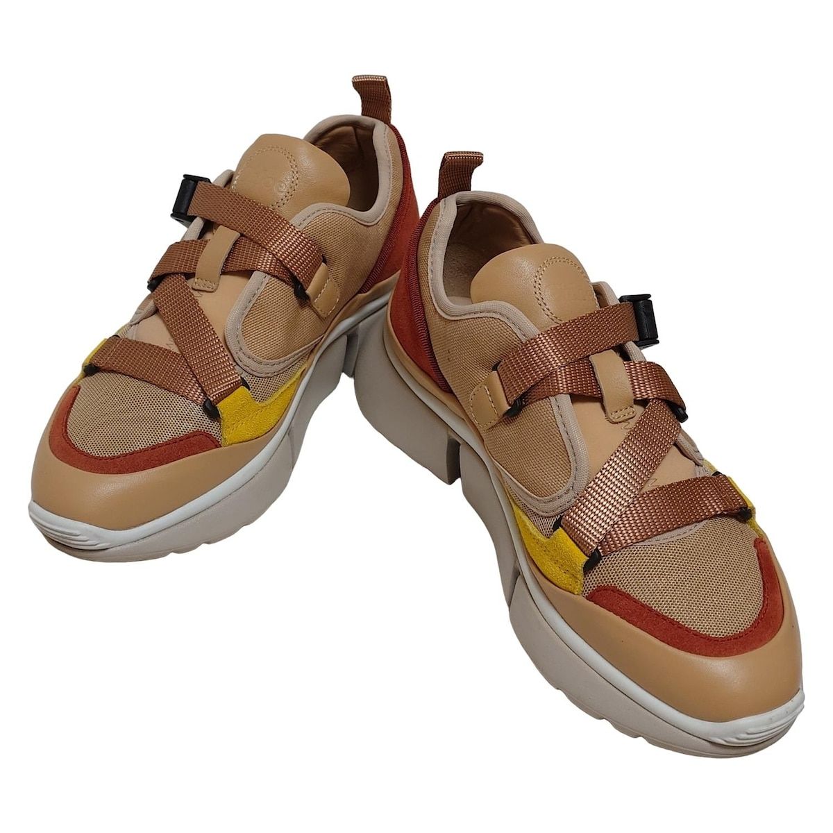 Chloe クロエ シューズ 37 レディース - ベージュ×ダークブラウン×イエロー レザー