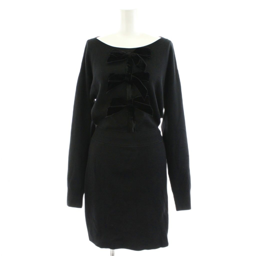 ハーリップトゥ Her lip to 24 AW Simone Knit Mini Dress ニットワンピース ミニ丈 長袖 リボン S 黒 ブラック AN 22