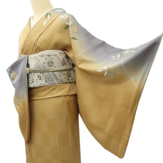  六花 RIKKA 正絹 千地泰弘落款 トールサイズ 竹 市松 源氏車 訪問着 着物 A 4069 訪問着 付け下げ 着物