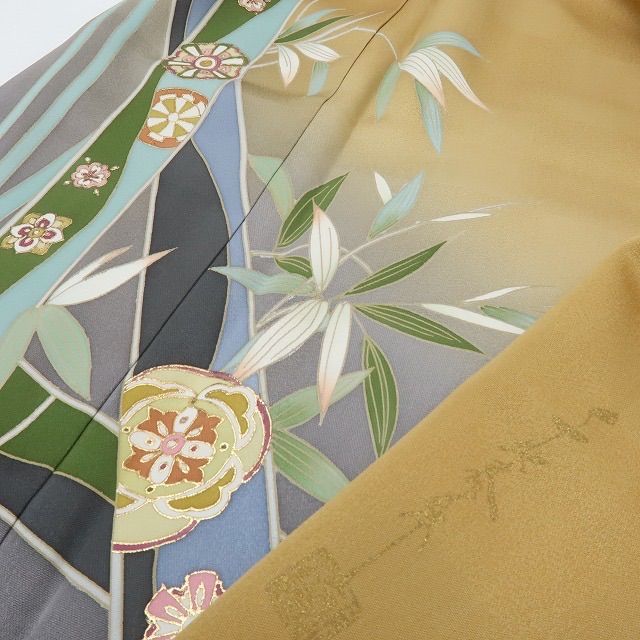 六花-RIKKA- 正絹 千地泰弘落款 トールサイズ 竹 市松 源氏車 訪問着 着物 A 4069