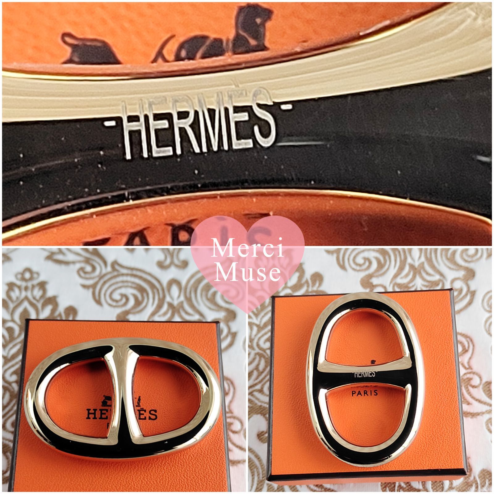 ❤未使用品❤スカーフリング大 シェーヌダンクル ゴールド金具 エルメス チャーム ❤未使用品❤スカーフリング大 シェーヌダンクル ゴールド金具