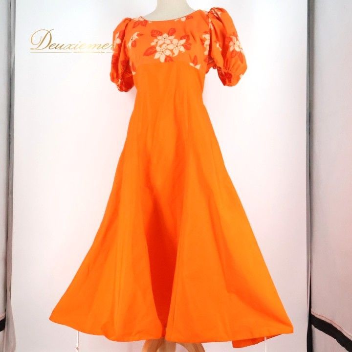 フラダンス 衣装 ワンピース ドレス オレンジ系 パンドール 日本製