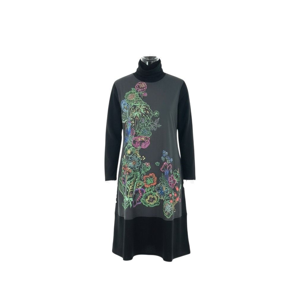 28 k 29 TOKUKO 1 er VOL トクコプルミエヴォル 長袖 ロングワンピース 異素材切替 花柄プリント ストレッチ レディース 女性用 9 ブラックu 02 t