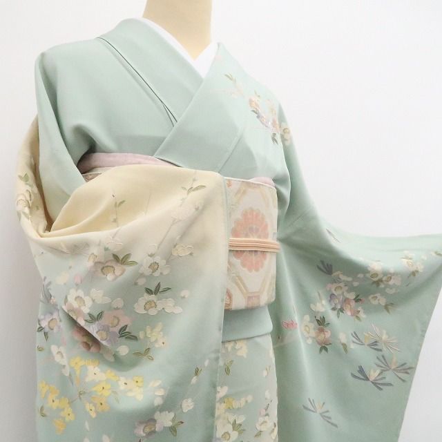 小野なを子✺正絹 蝶 トールサイズ 訪問着 着物 A3853 ❁tomihisa❁未着用 総刺繍 梅 着物 正絹 仕付け糸付 トールサイズ