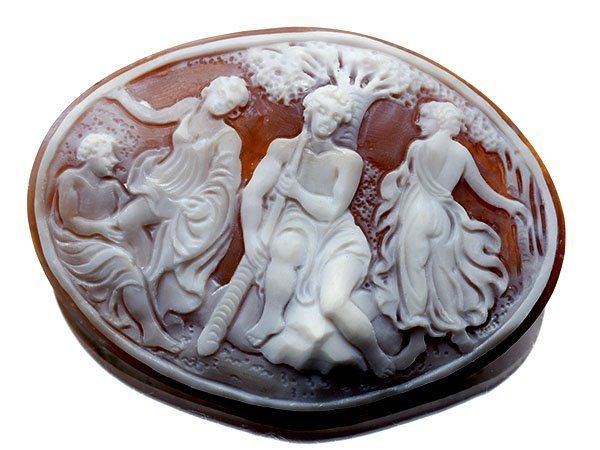 ジュエリー極】森の男女彫刻 シェルカメオルース 55.3mm×40.5mm