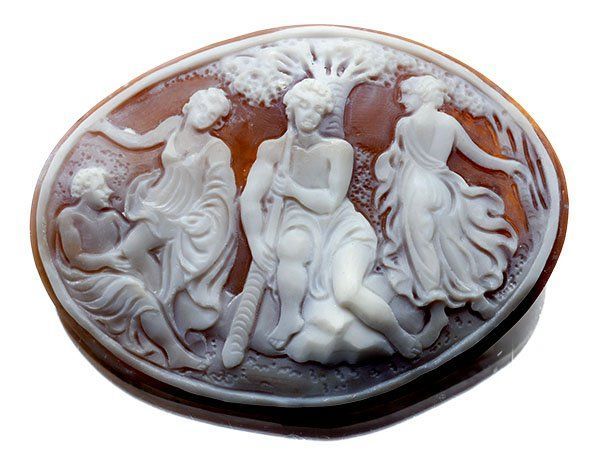 ジュエリー極】森の男女彫刻 シェルカメオルース 55.3mm×40.5mm