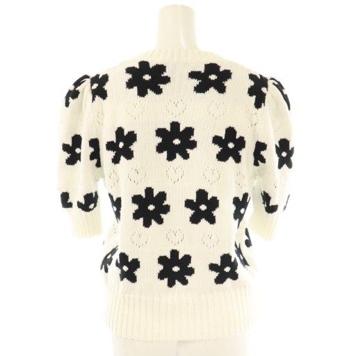 【美品】【Kate spade】スペードフラワーカーディガンホワイト×ブラック ケイトスペード KATE SPADE フラワージャガード 半袖 カーディガン