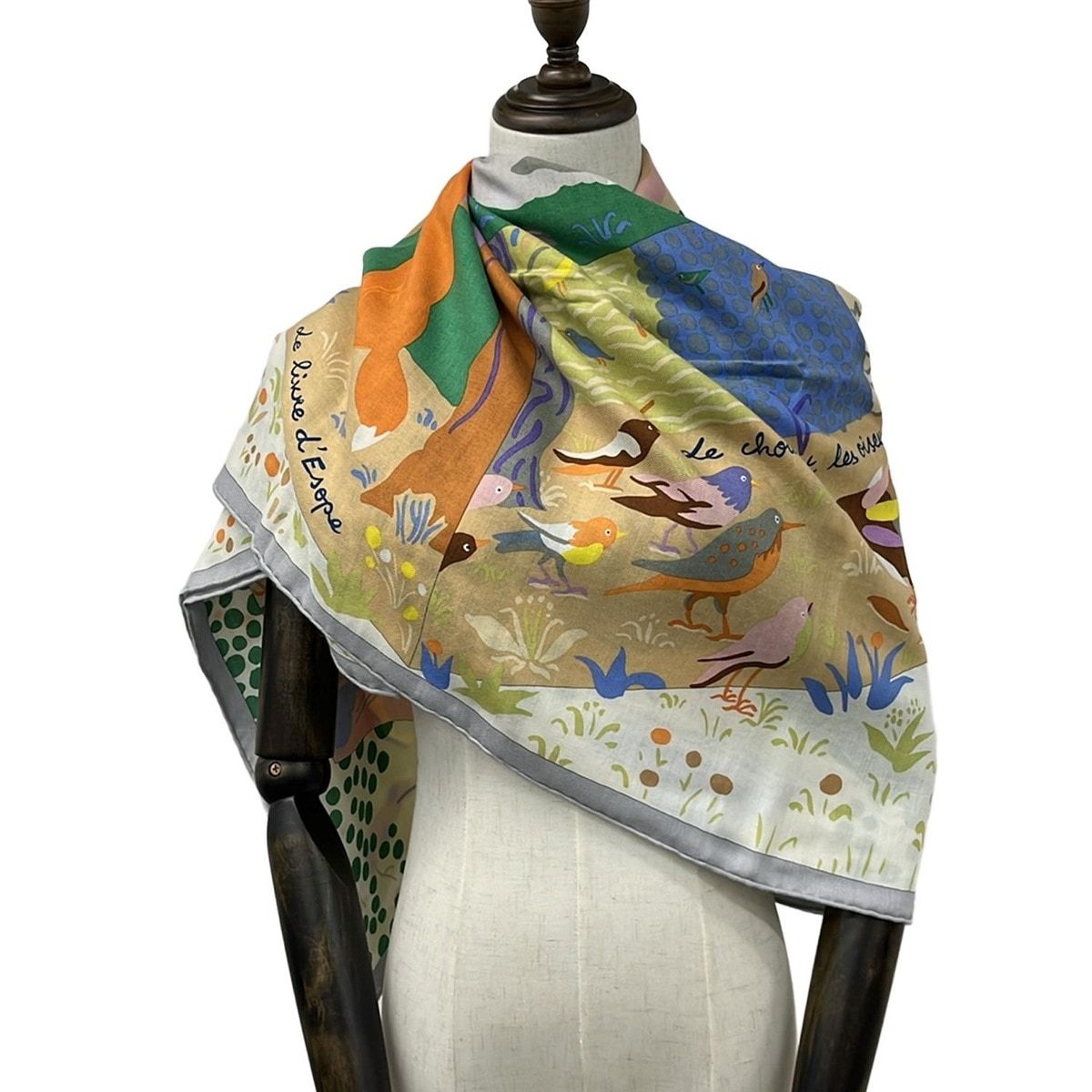 HERMES エルメス ストール ショール カレ ジェアン カレ140 04 グリーン ピンク マルチ カシミヤ シルク