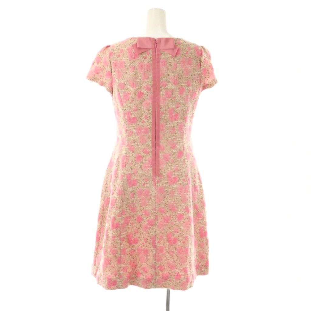 エムズグレイシー M'S GRACY 花柄 ツイード ワンピース 半袖 38 ピンク