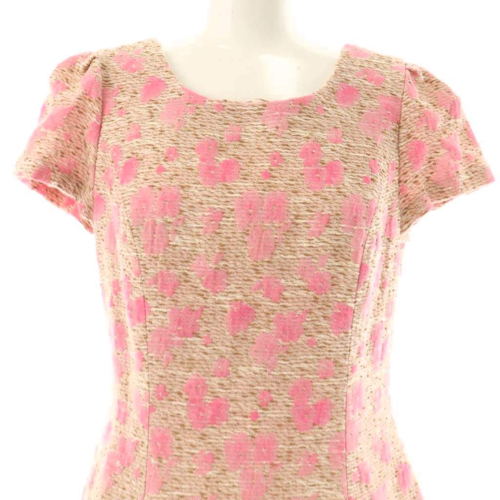 エムズグレイシー M'S GRACY 花柄 ツイード ワンピース 半袖 38 ピンク