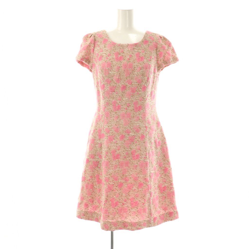 エムズグレイシー M'S GRACY 花柄 ツイード ワンピース 半袖 38 ピンク