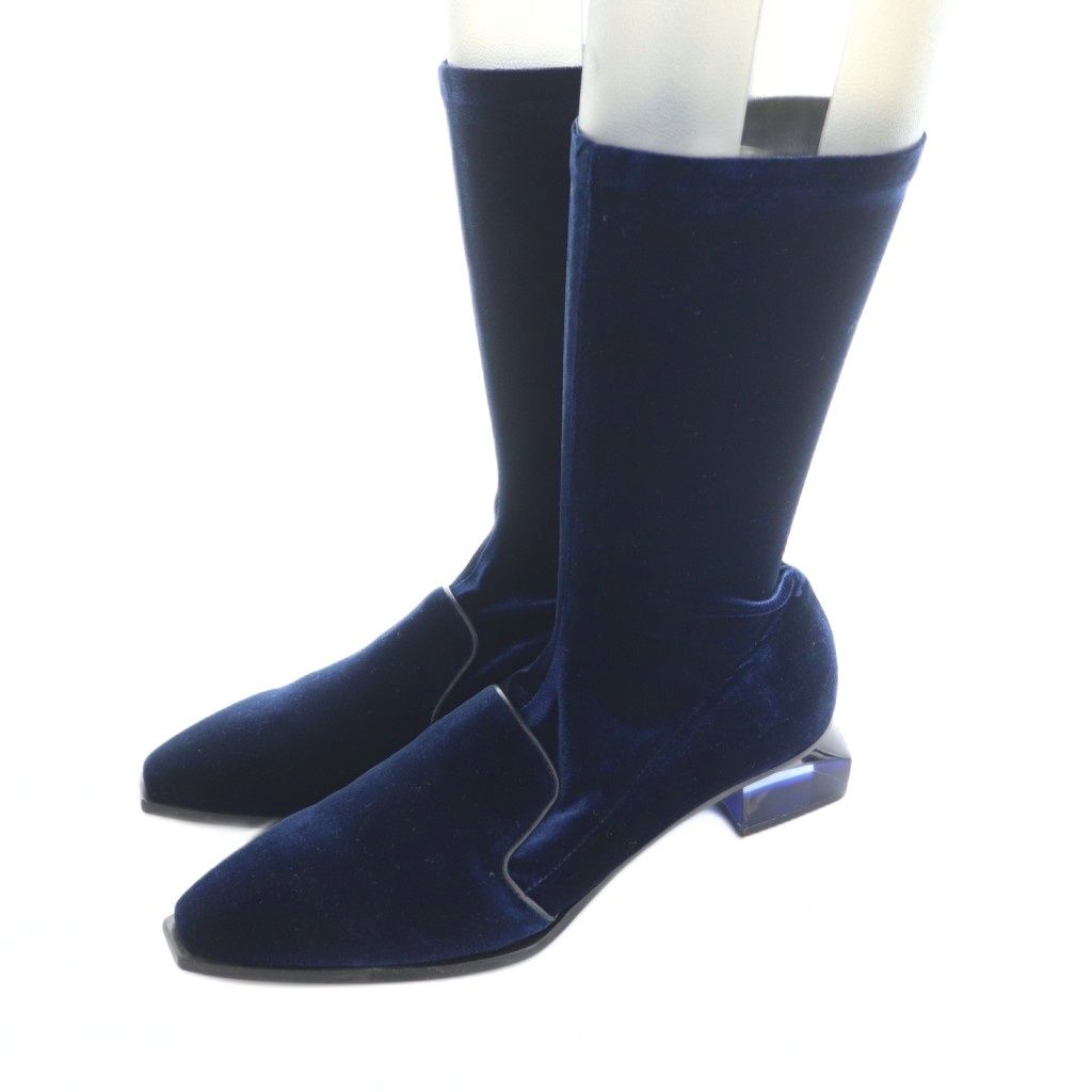 ジョルジオアルマーニ GIORGIO ARMANI ショートブーツ ミドルブーツ クリアヒール ベルベット 39 24.5-25.0 cm 青 ブルー MI OS