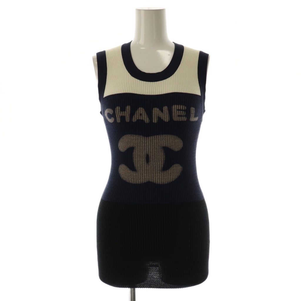 CHANEL シャネル　96P　ロゴ　ノースリーブカットソー　ニット　38 シャネルCHANELビンテージノースリーブココマーク