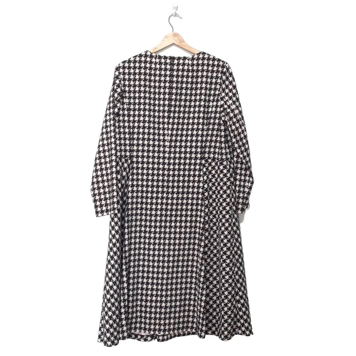 Leilian レリアン ワンピース サイズ13 S レディース 黒 白 クルーネック 長袖 ロング 千鳥格子柄