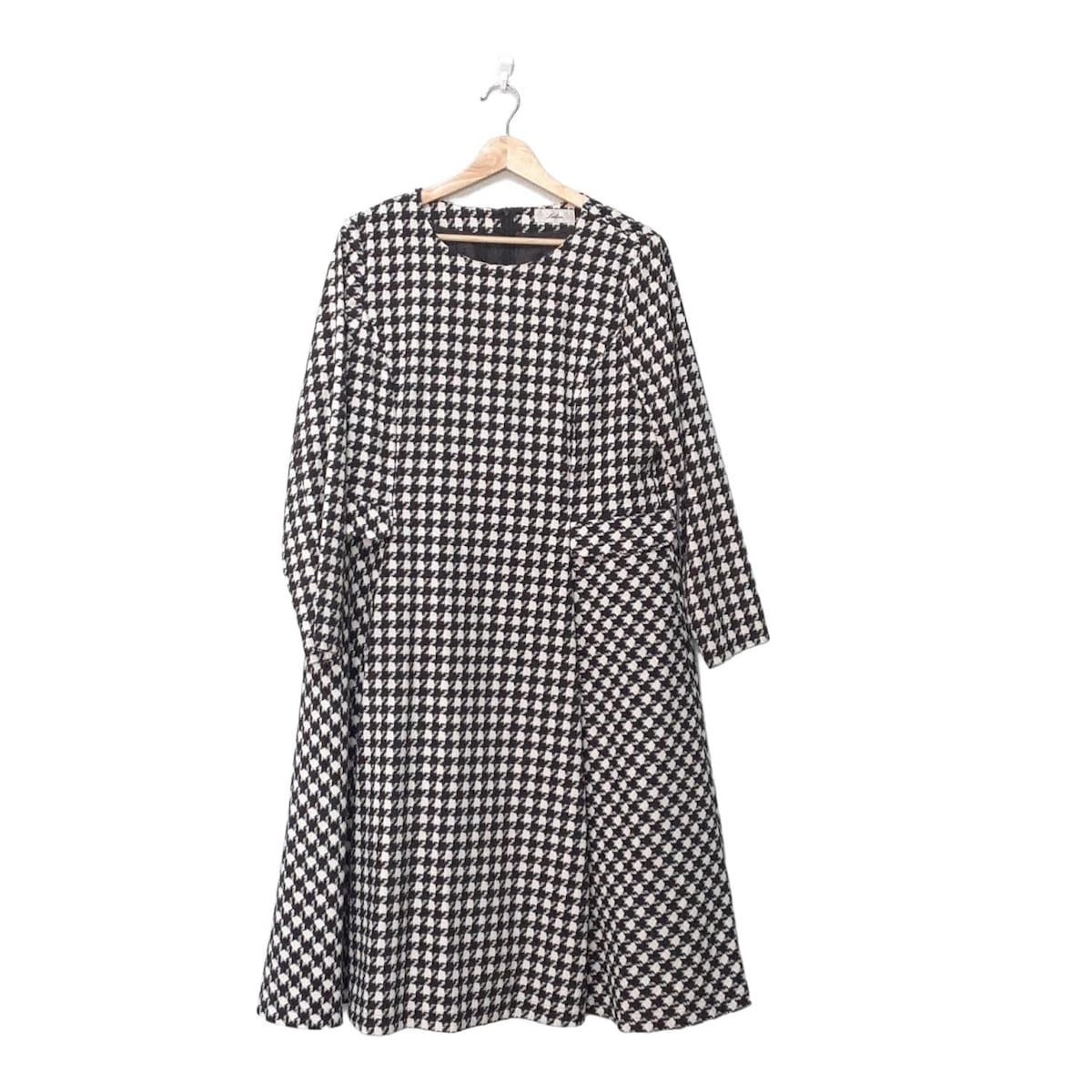 Leilian レリアン ワンピース サイズ13 S レディース - 黒×白 クルーネック 長袖 ロング 千鳥格子柄