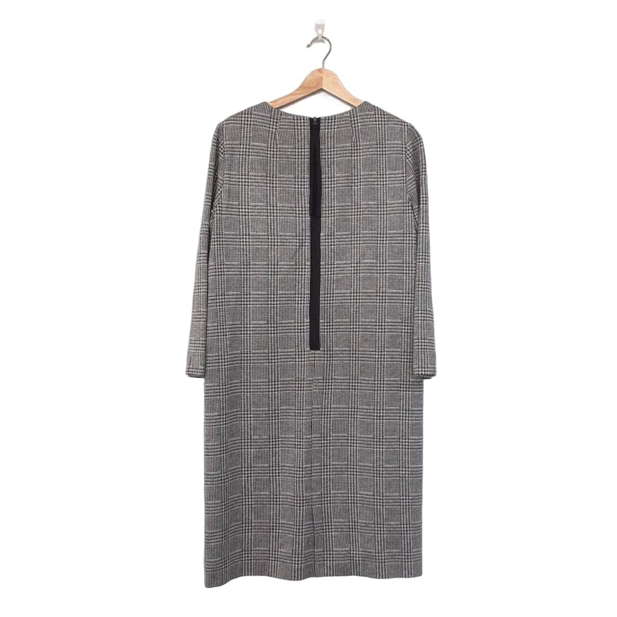 ネミカ ワンピース サイズ13 S レディース 黒 ライトグレー クルーネック 長袖 ロング 千鳥格子柄 チェック柄