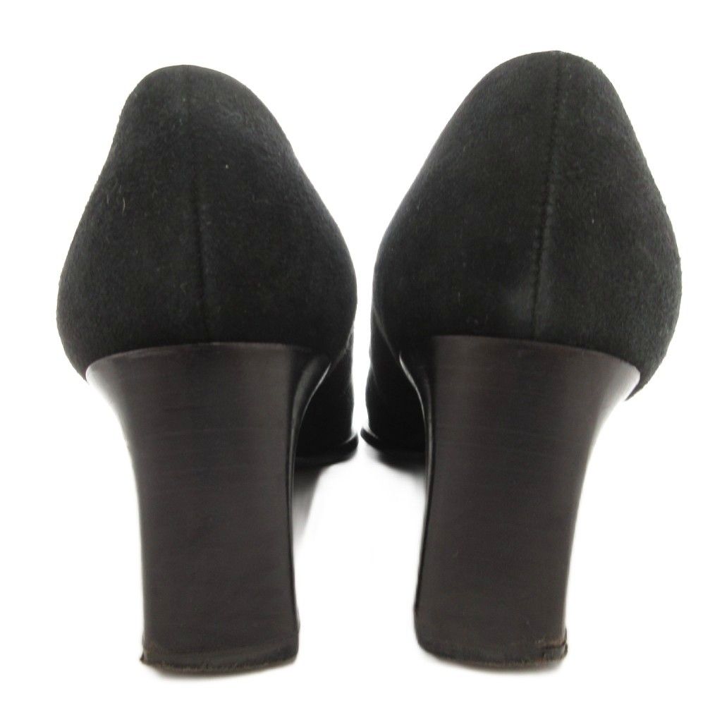 グッチ GUCCI パンプス ヒール スクエアトゥ スエード ロゴ 37 黒