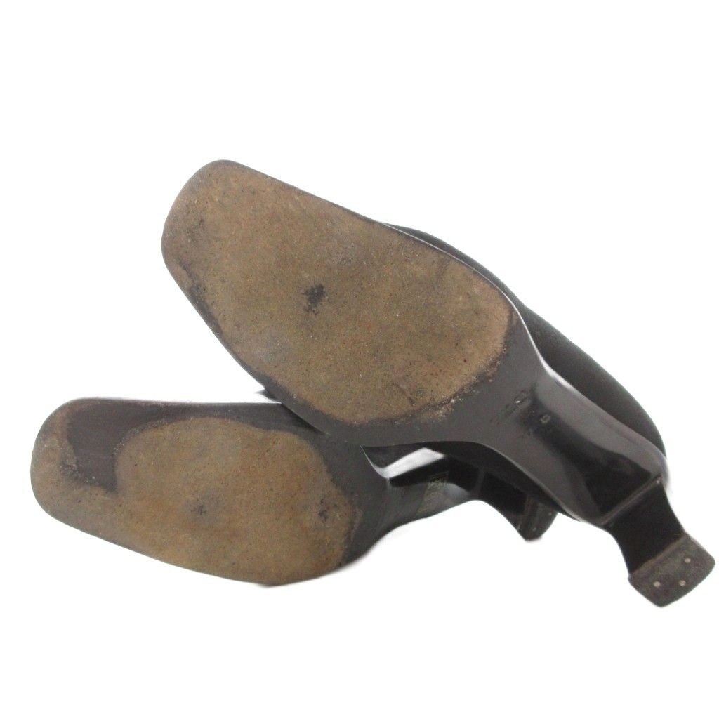 グッチ GUCCI パンプス ヒール スクエアトゥ スエード ロゴ 37 黒