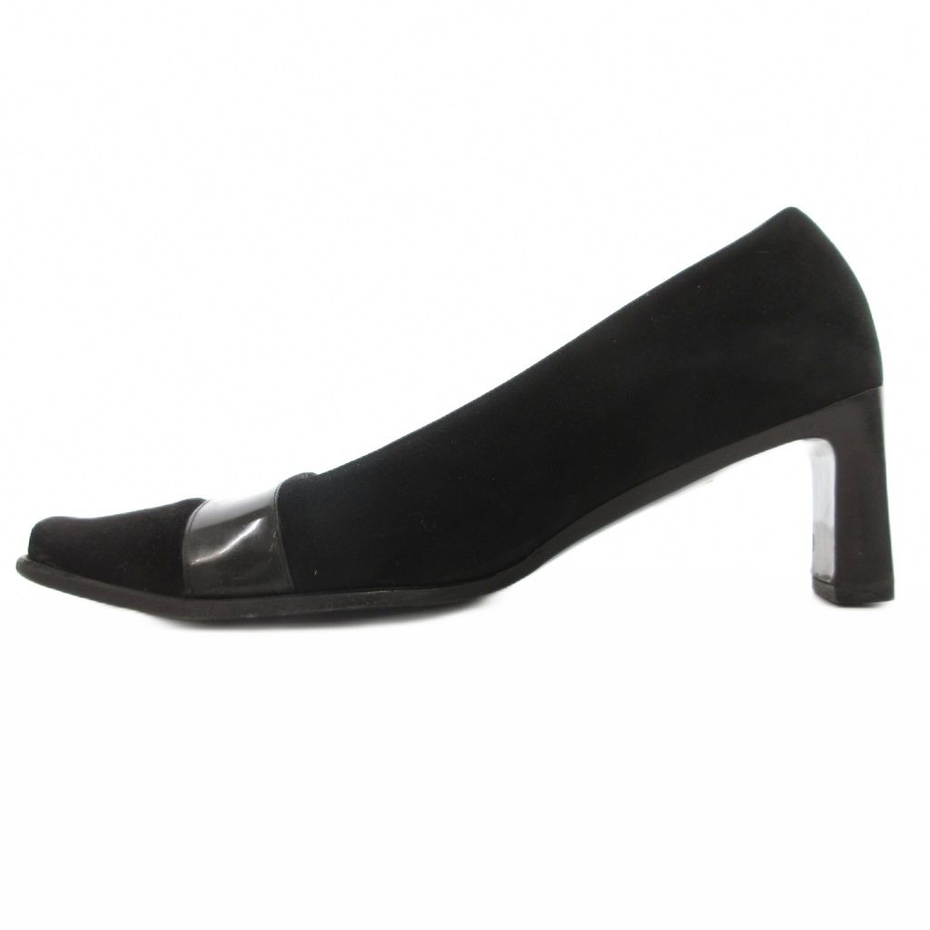 グッチ GUCCI パンプス ヒール スクエアトゥ スエード ロゴ 37 黒