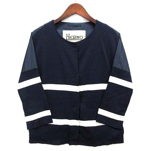 ヘルノ HERNO 切替 カーディガン ジャケット ラメ ネイビー 紺 40