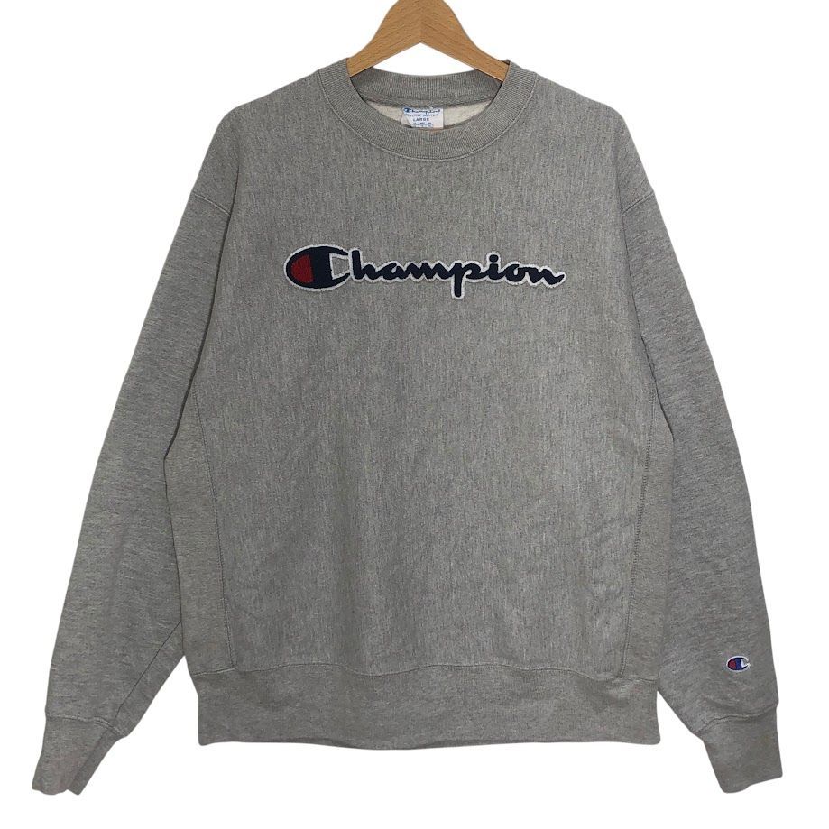 ヴィンテージ Champion REVRSE WEAVE/チャンピオンリバースiD デカロゴ ワッペンロゴ スウェット トレーナー 長袖 フロント袖刺繍 オーバーサイズ ビッグシルエット HONDURAS製 メンズ LARGE 2XL グレー