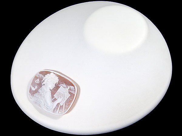 ジュエリー極】作家品サイン有り 絵を描く女性の彫刻 高級シェルカメオ