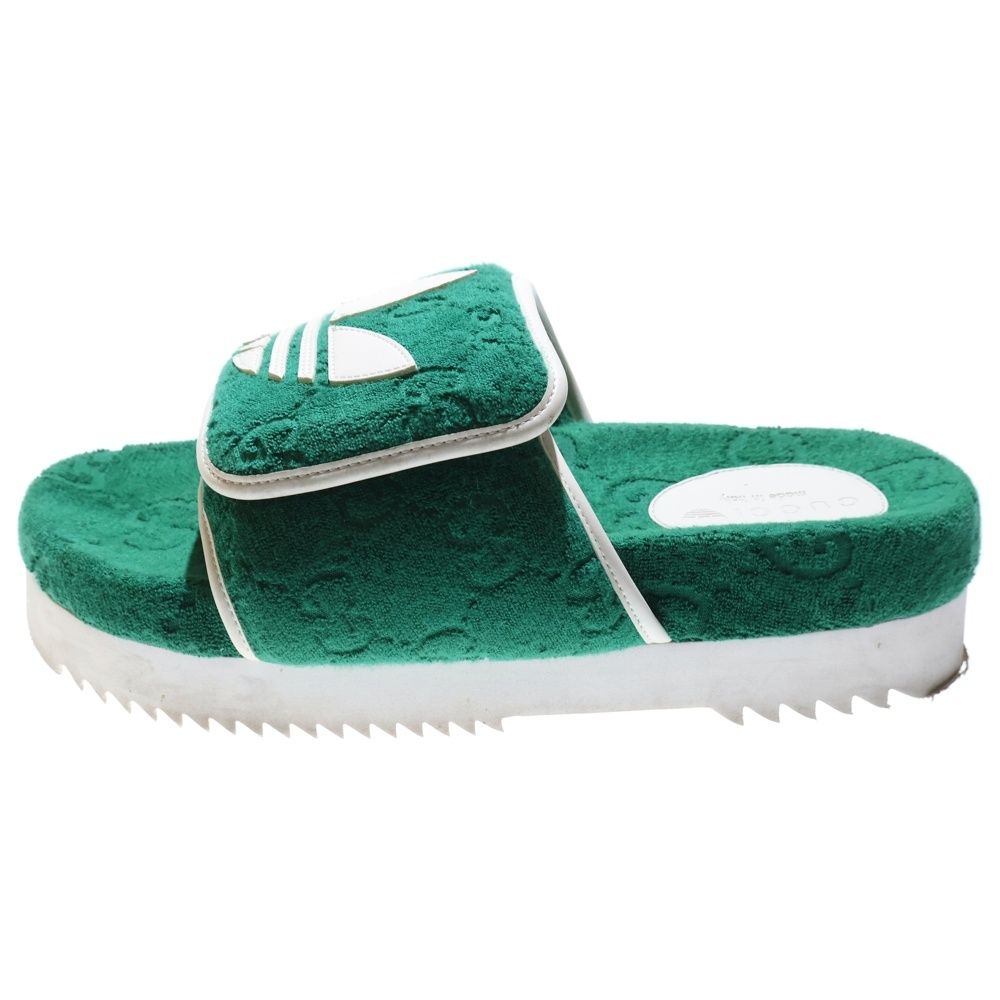 【美品】グッチ　アディダス　パイル地 プラットフォームサンダル グリーン GUCCI (グッチ) ×adidas アディダス パイル地 プラットフォーム