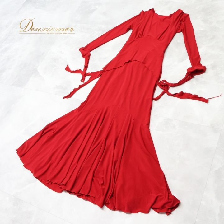 社交ダンス 衣装 ワンピース ドレス 赤 無地 クリエイトサン Create