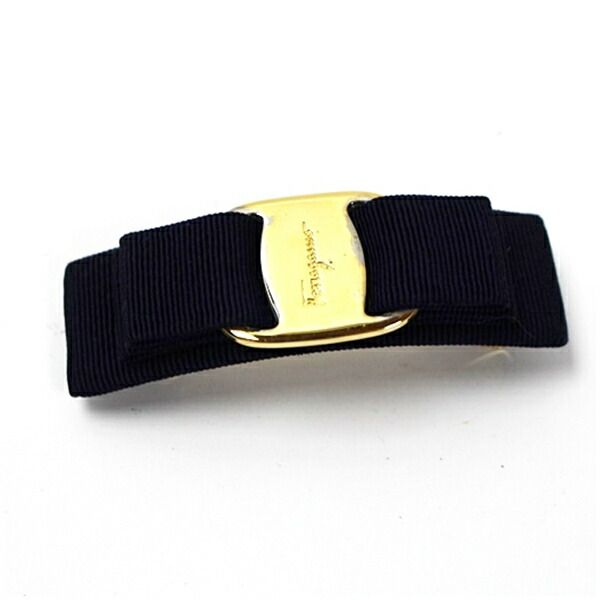 サルバトーレフェラガモ ヴァラリボン バレッタ ネイビー ゴールド