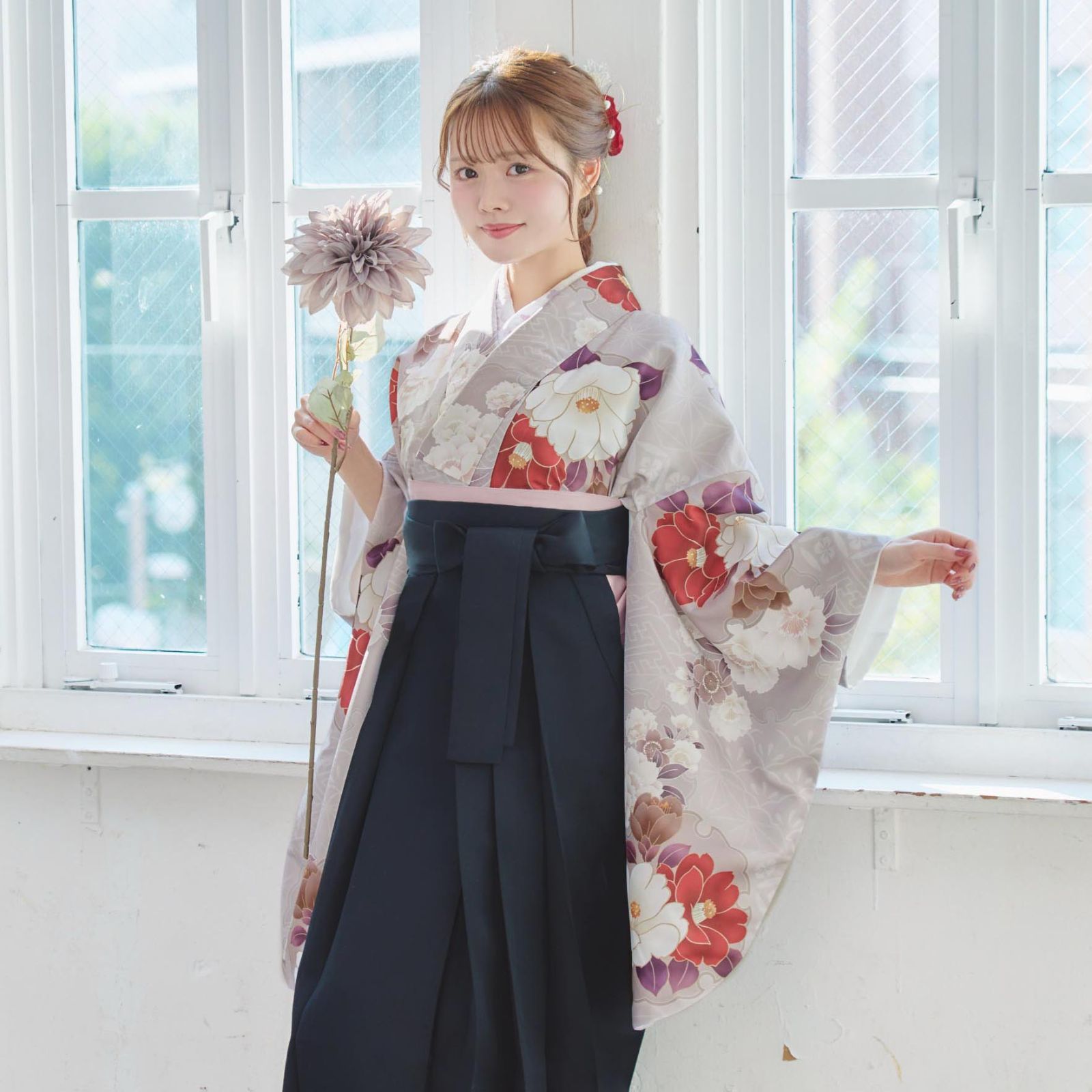 袴4点セット 卒業式 小学生 大学生 はかま 袴セット レディース A 7 BK MC