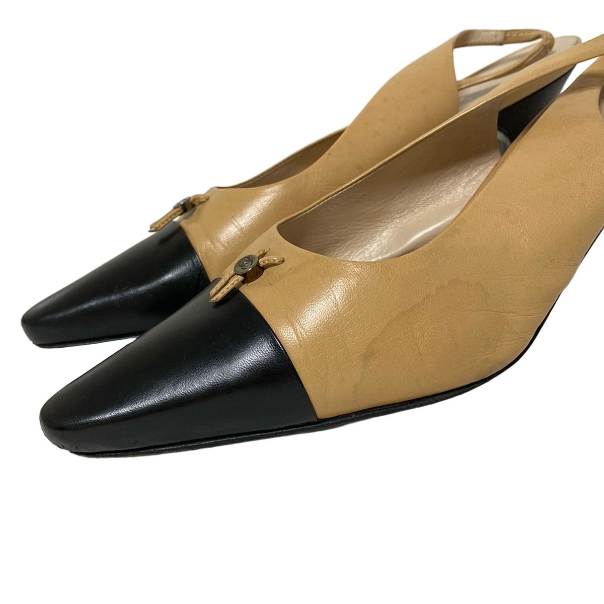 CHANEL(シャネル) サンダル 36 C レディース - ベージュ×黒 レザー