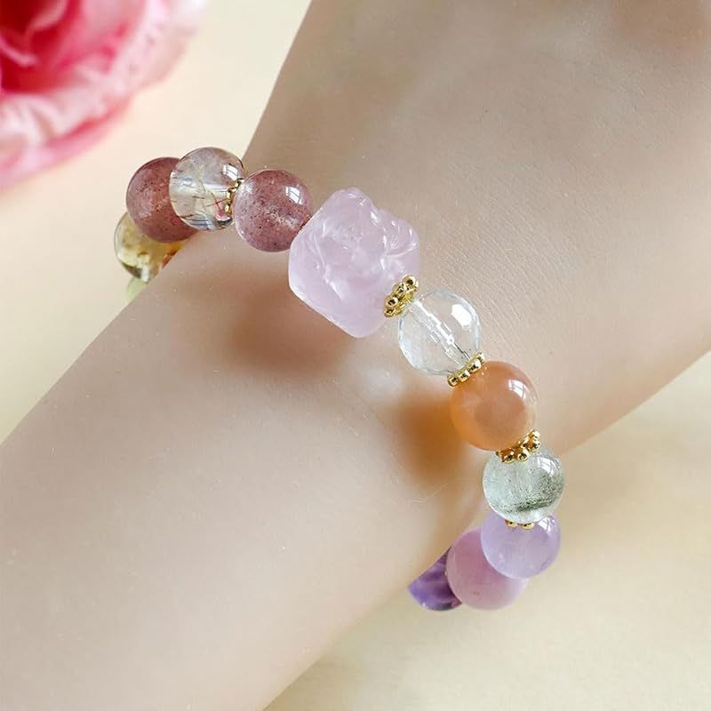 天然石　パワーストーン　クリスタル アメジスト 九尾ブレスレット　水晶 お守り 新品】 ブレスレット レディース 天然石 九尾狐デザイン ミックス