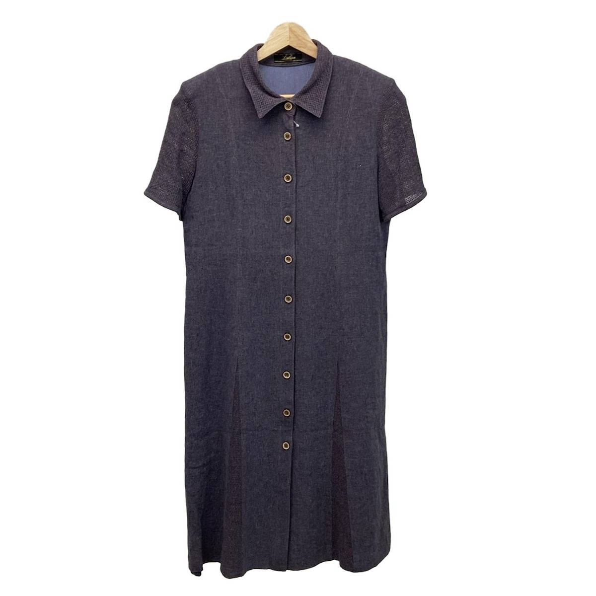 Leilian レリアン ワンピース サイズ11 M レディース パープル レギュラー 半袖 ロング メッシュ シャツワンピ